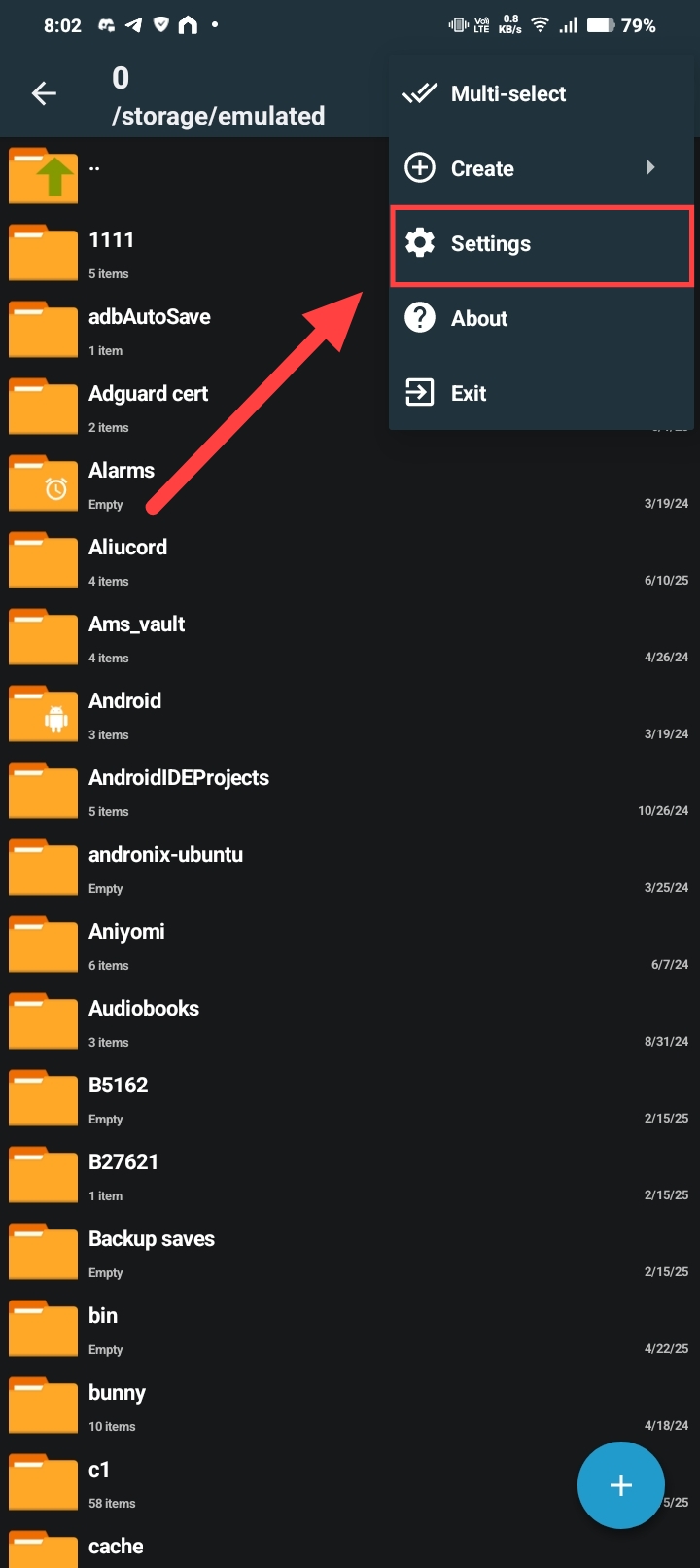 ZArchiver settings option